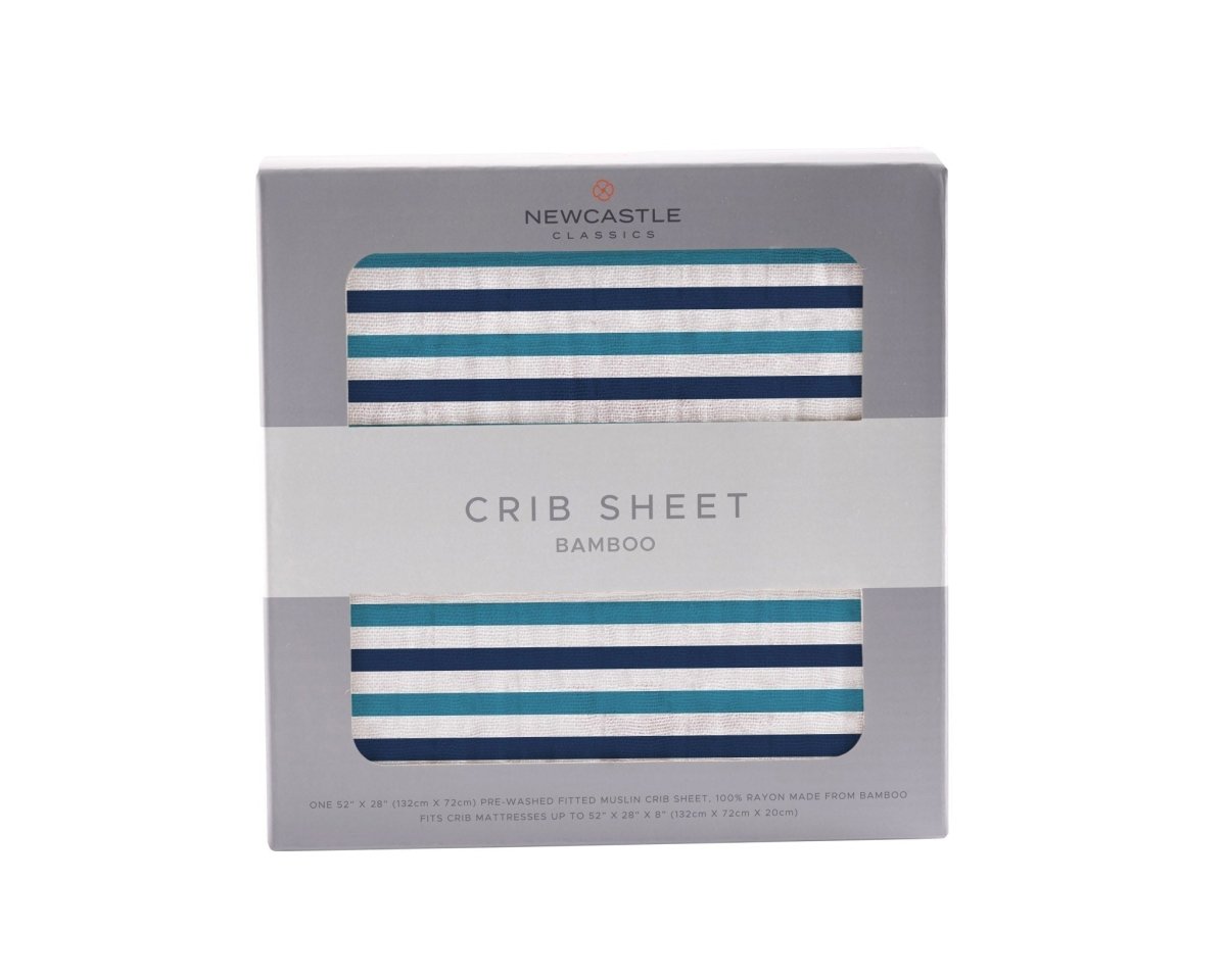 Newcastle Classics Natural Bamboo Crib Sheet with Blue and White Stripe for Baby Comfort - Everetts Place Boutique -