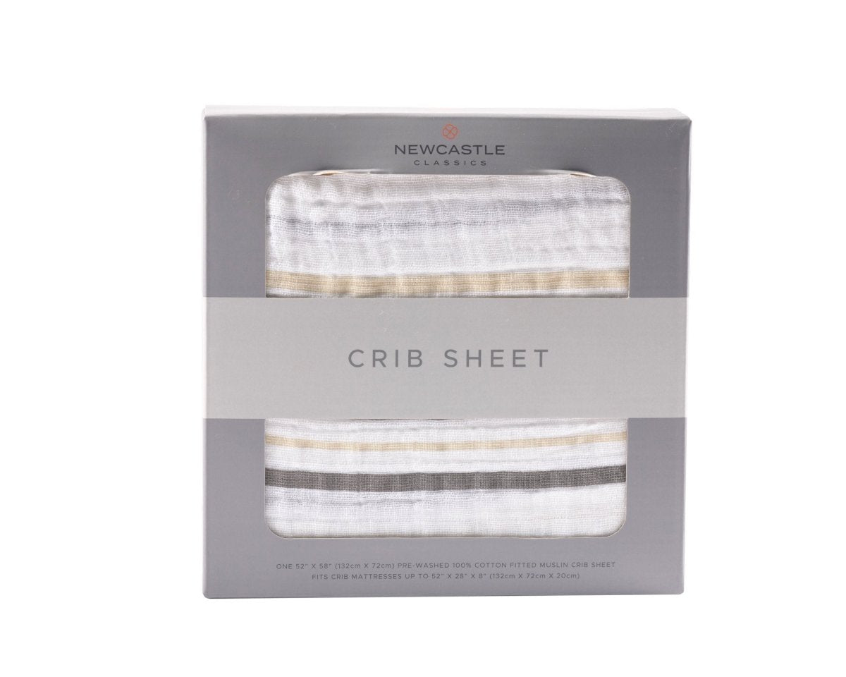 Newcastle Classics Natural Cotton Muslin Crib Sheet with Grey Stripes for Baby Comfort - 