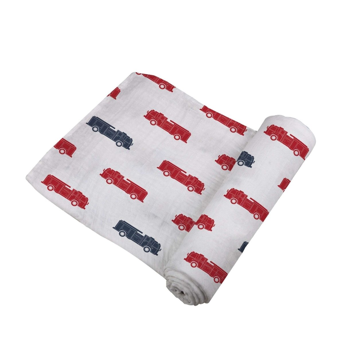 Newcastle Classics Natural Cotton Muslin Swaddle Blanket with Fire Trucks Design for Babies - Everetts Place Boutique -