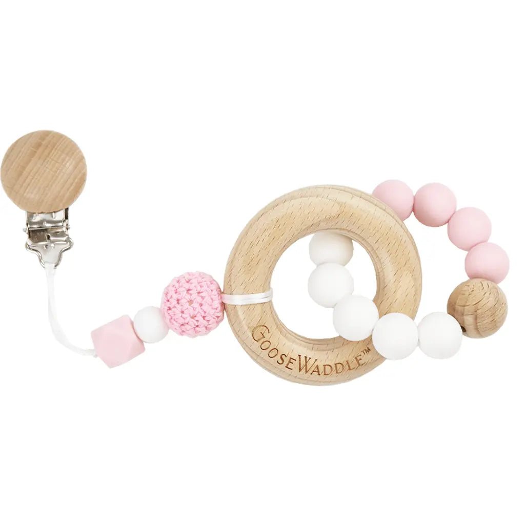 Natural Silicone and Wooden Teether with Clasp for Soothing Infants - Everetts Place