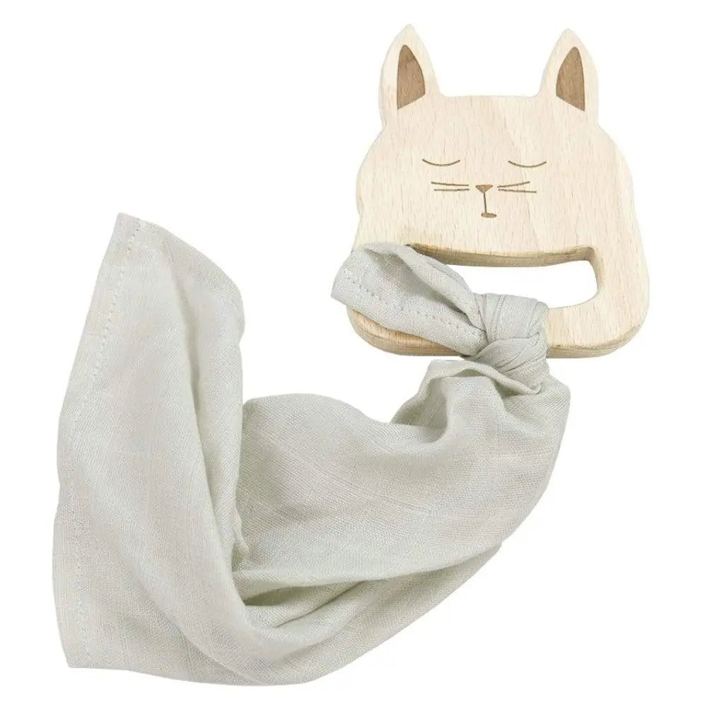 Natural Wooden Bunny Teether with Soft Gray Blankie for Babies - Everetts Place