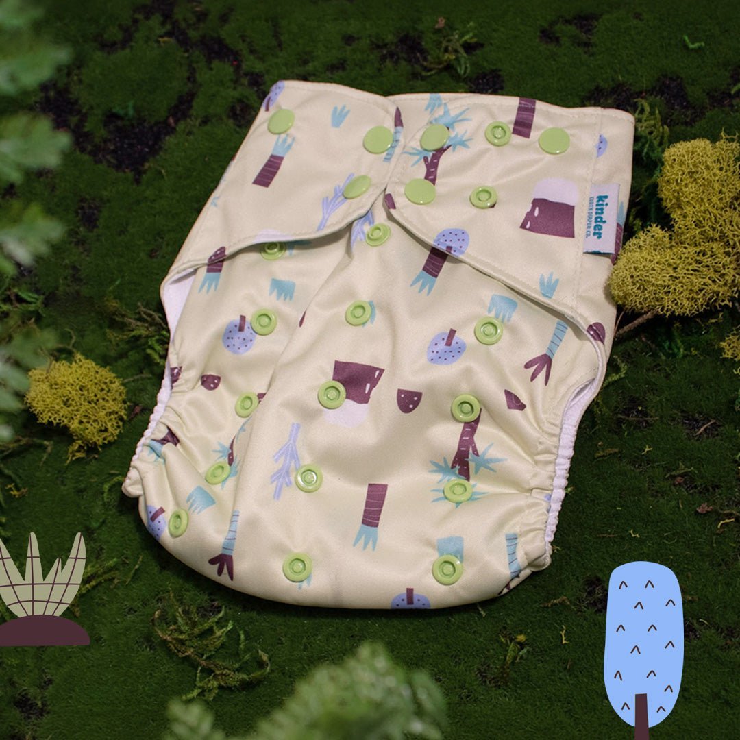 Kinder Cloth Diaper Co. Animals and Insects: Essentials Pocket Cloth Diaper with Athletic Wicking Jersey,