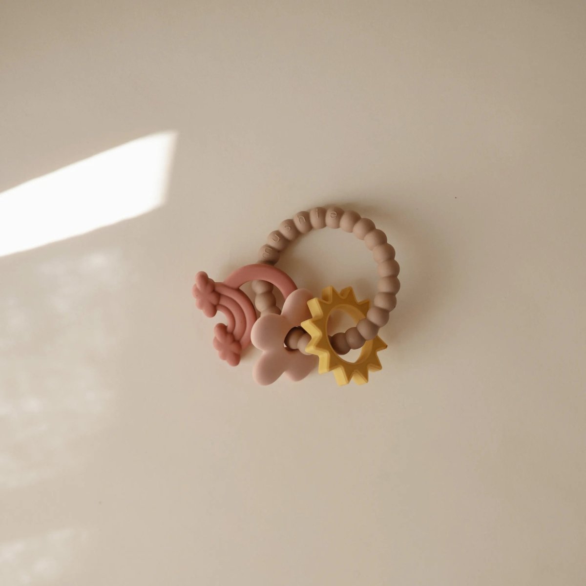 Mushie Nature Teething Ring with Sensory Charms and Soothing Textures - 
