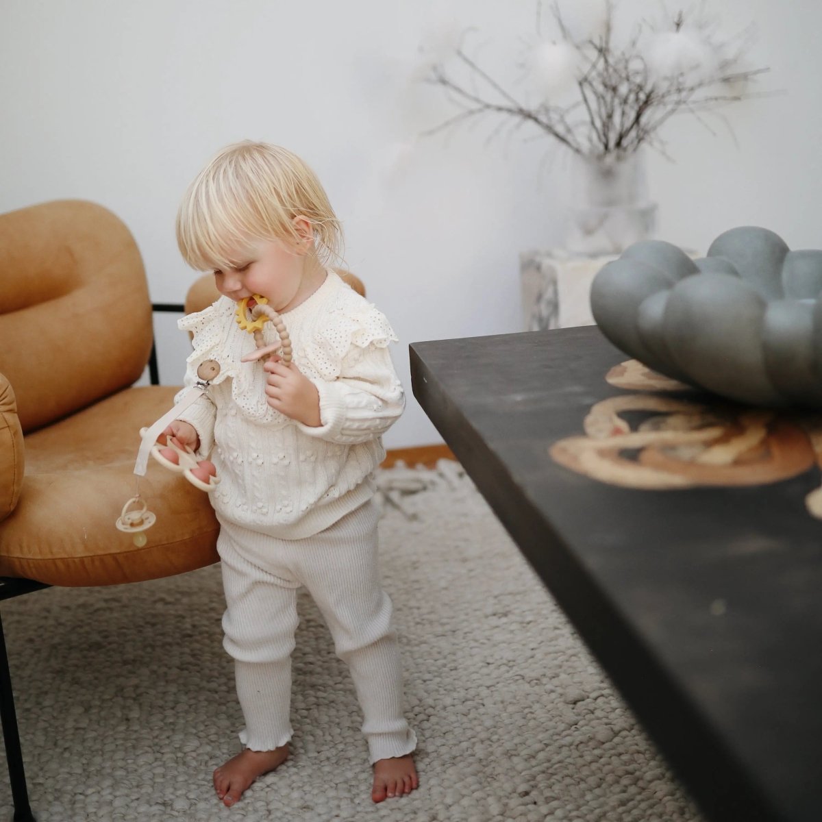 Mushie Nature Teething Ring with Sensory Charms and Soothing Textures - 