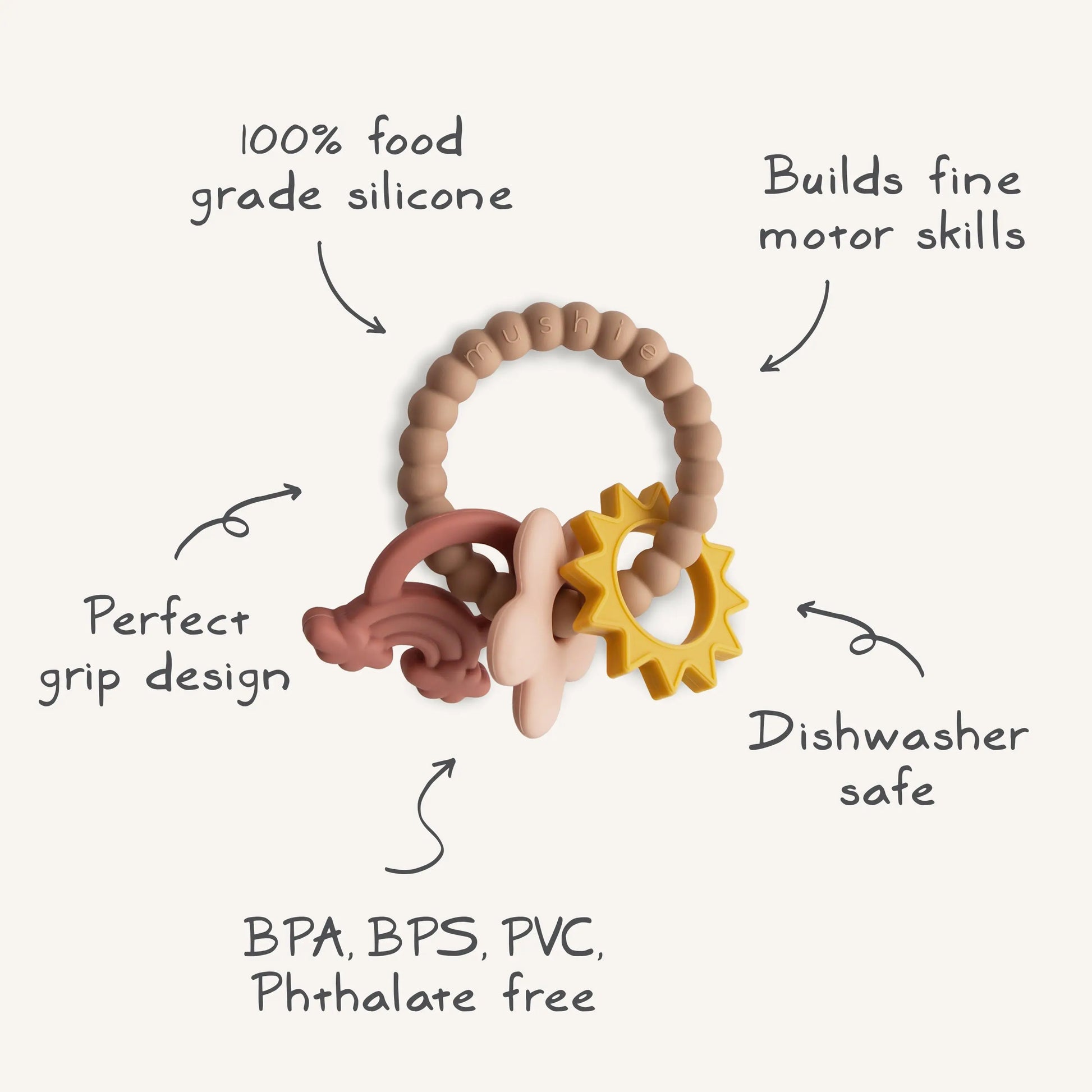 Nature Teething Ring with Sensory Charms and Soothing Textures Mushie