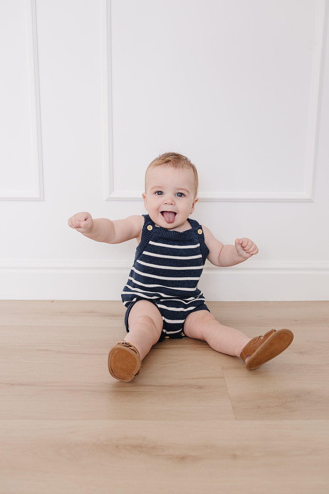 Mebie Baby Nautical Stripe Knit Bubble Romper - 