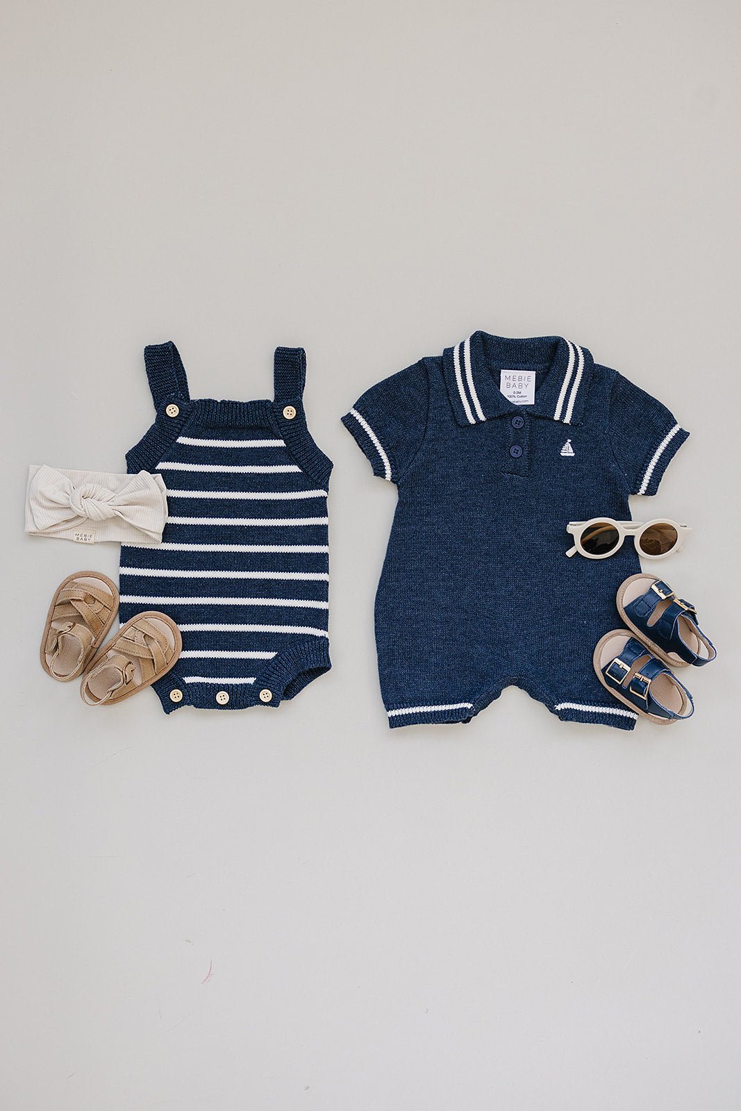 Mebie Baby Nautical Stripe Knit Bubble Romper - 