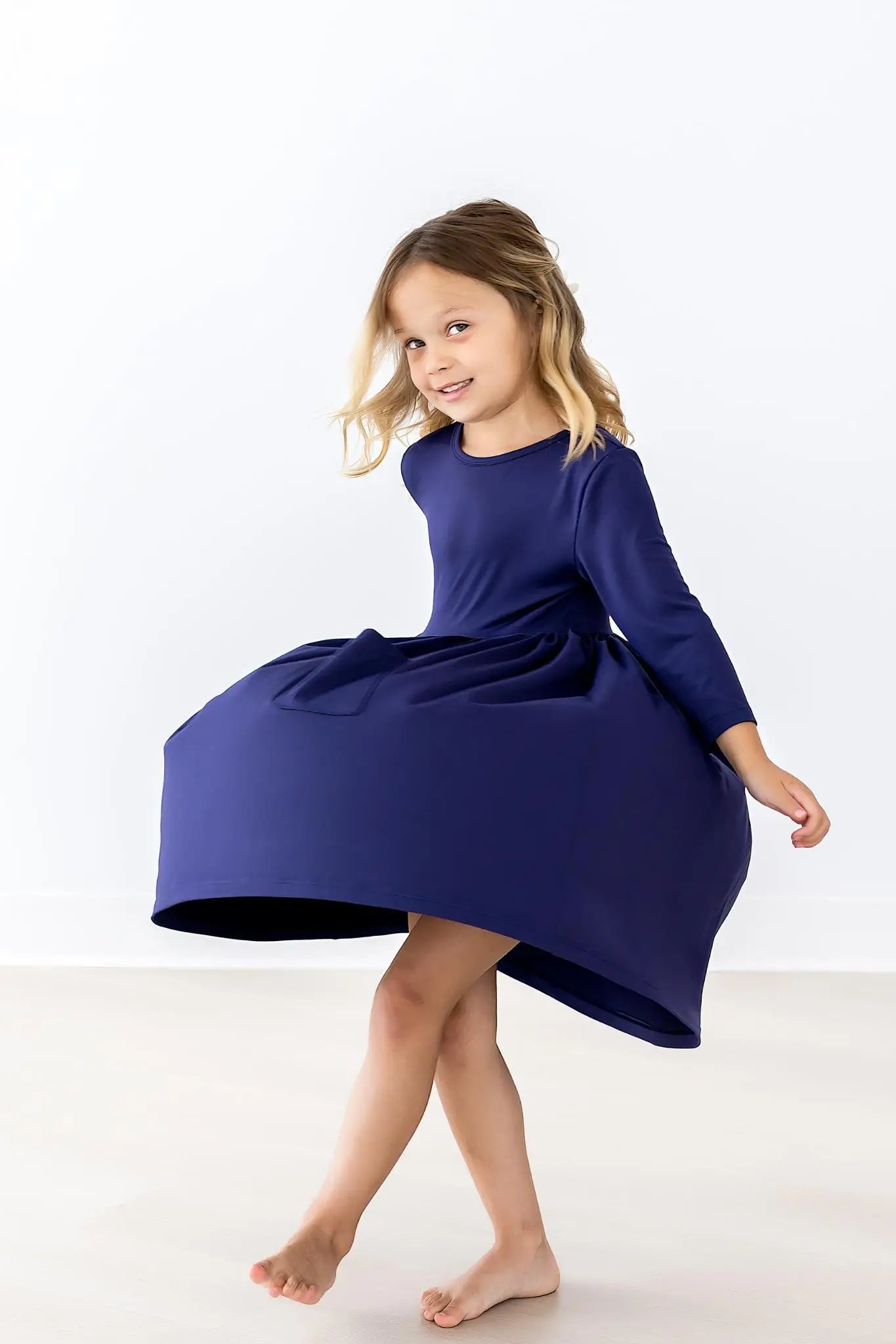 Mila & Rose ® Navy 3/4 Sleeve Pocket Twirl Dress - 