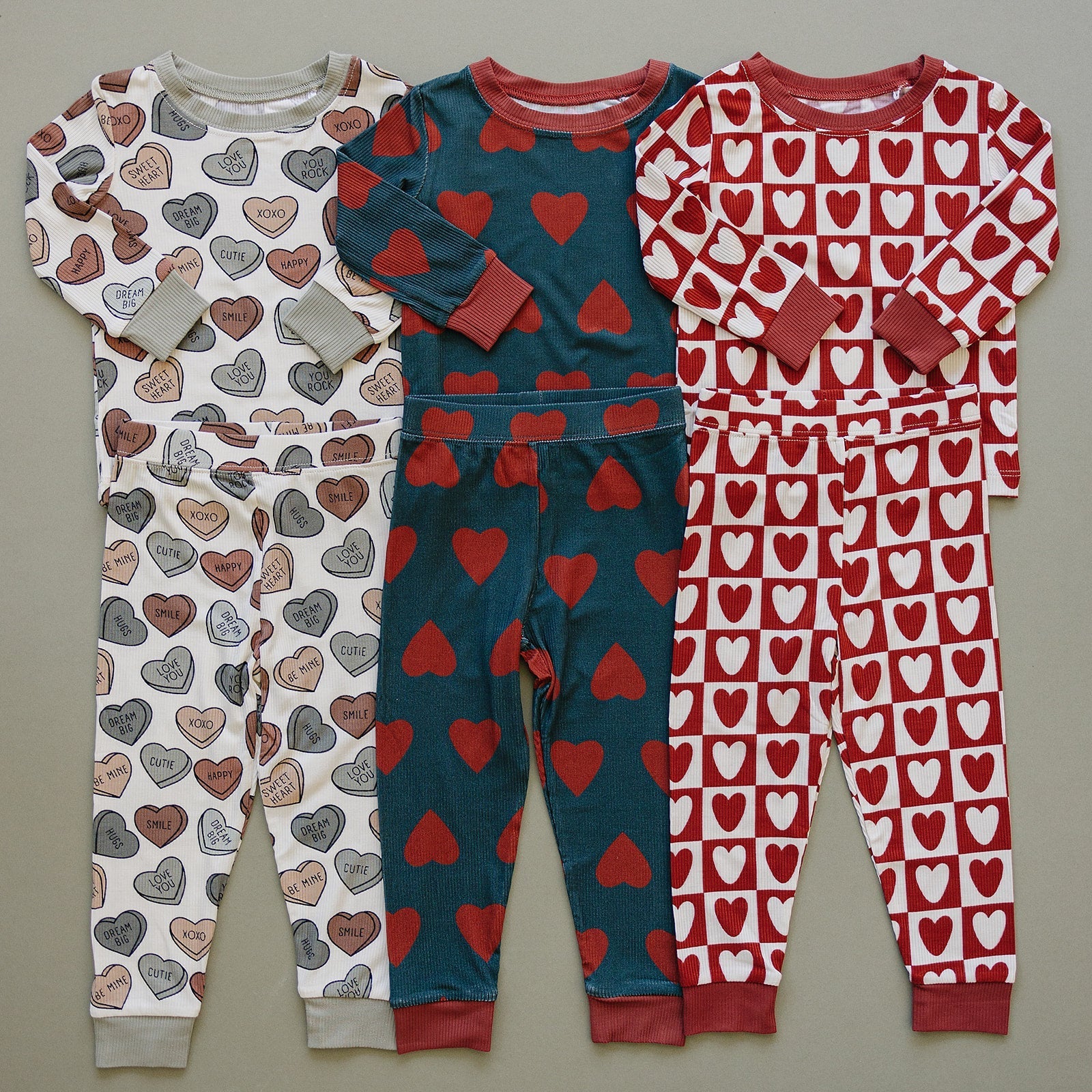 Mebie Baby Navy and Red Hearts Ribbed Bamboo Cozy Baby Pajama Set - 