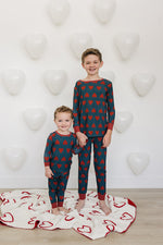 Mebie Baby Navy and Red Hearts Ribbed Bamboo Cozy Baby Pajama Set - 