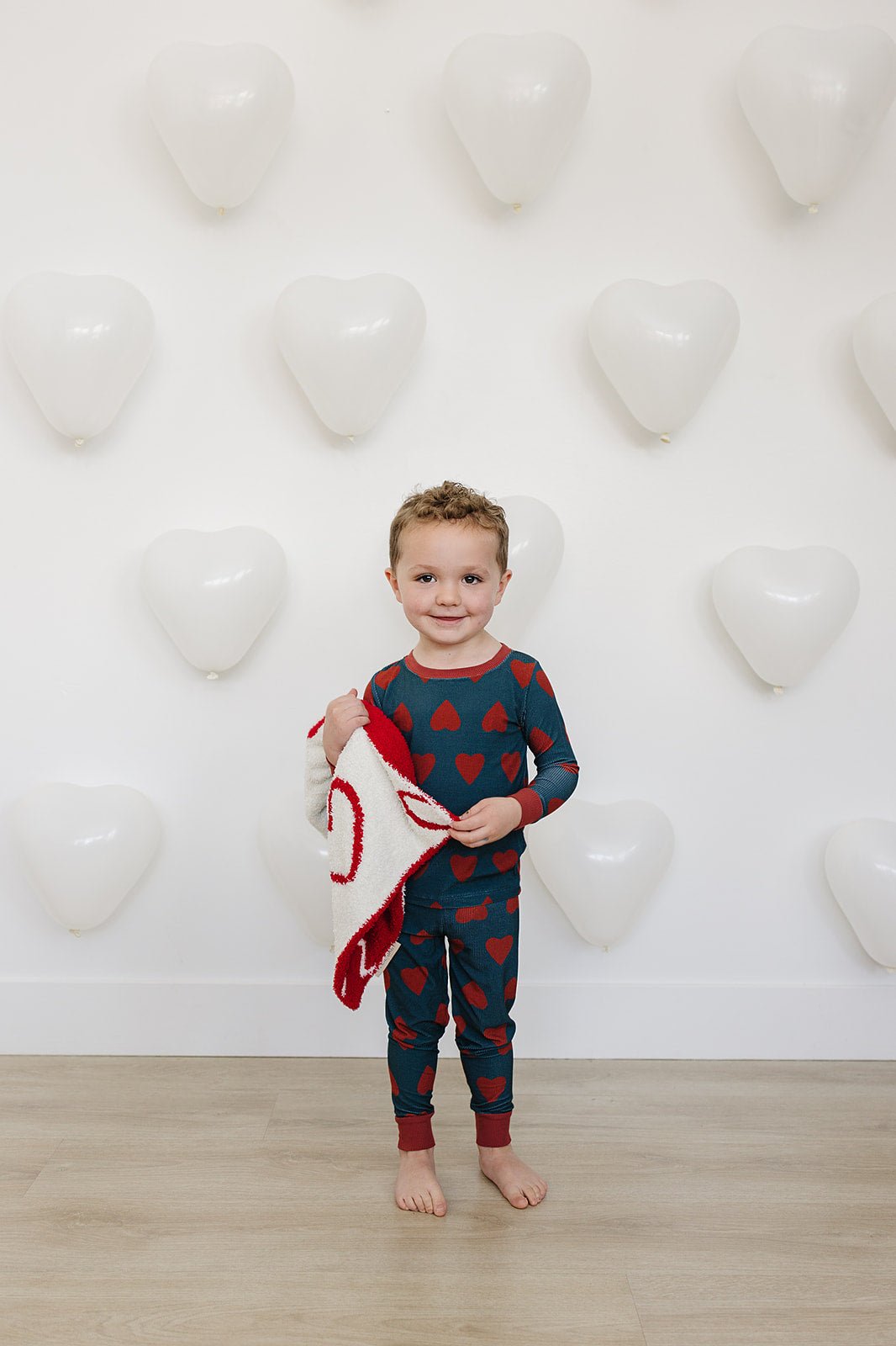 Mebie Baby Navy and Red Hearts Ribbed Bamboo Cozy Baby Pajama Set - 