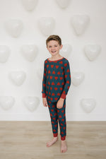 Mebie Baby Navy and Red Hearts Ribbed Bamboo Cozy Baby Pajama Set - 