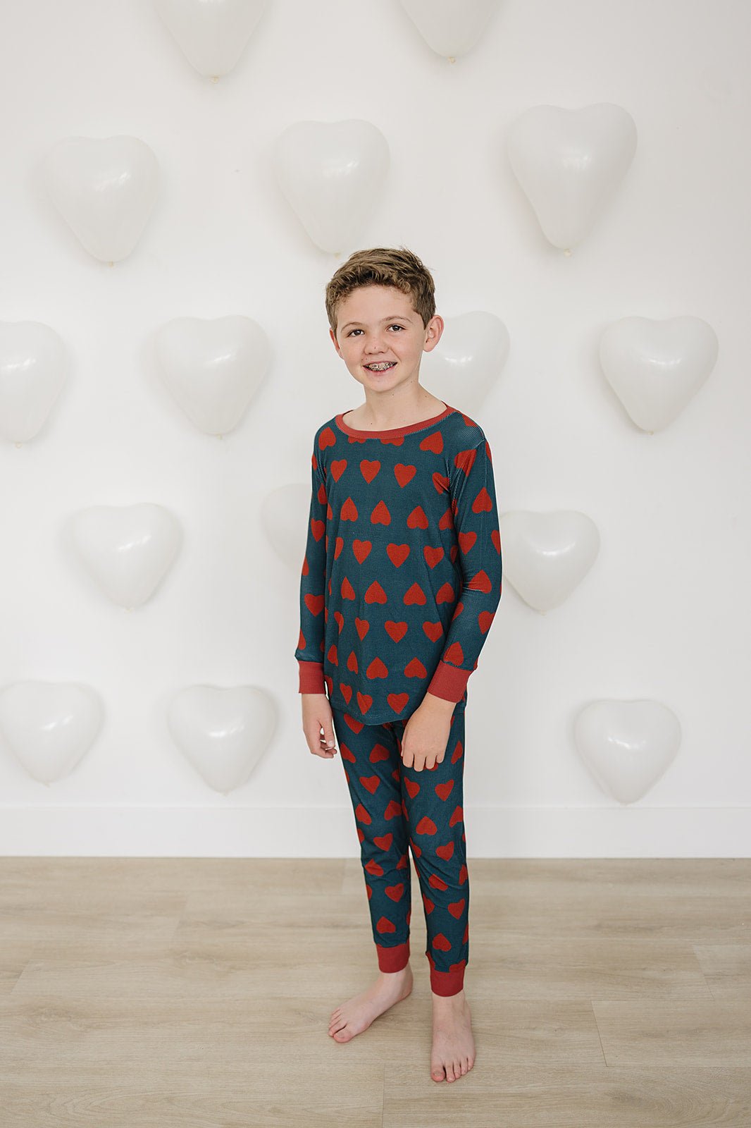 Mebie Baby Navy and Red Hearts Ribbed Bamboo Cozy Baby Pajama Set - 