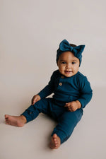 Three Little Tots Navy Baby Ribbed Playsuit with pockets - 