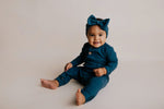 Three Little Tots Navy Baby Ribbed Playsuit with pockets - 