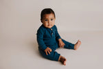 Three Little Tots Navy Baby Ribbed Playsuit with pockets - 