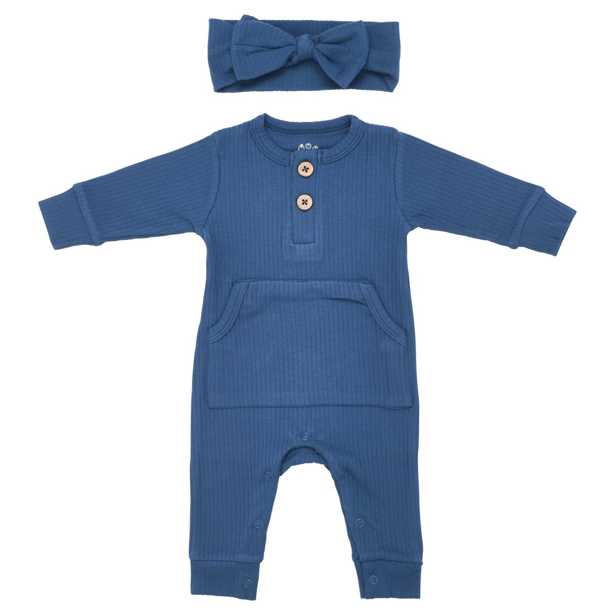 Three Little Tots Navy Baby Ribbed Playsuit with pockets - 
