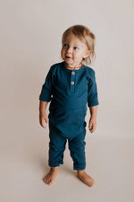 Three Little Tots Navy Baby Ribbed Playsuit with pockets - 