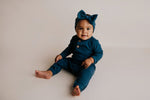 Three Little Tots Navy Baby Ribbed Playsuit with pockets - 