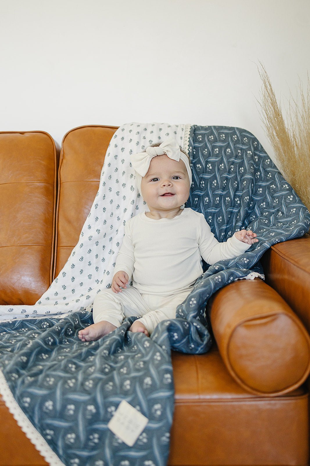 Mebie Baby Navy Berry + Cream Berry Lace Muslin Quilt (view 2 of 11)