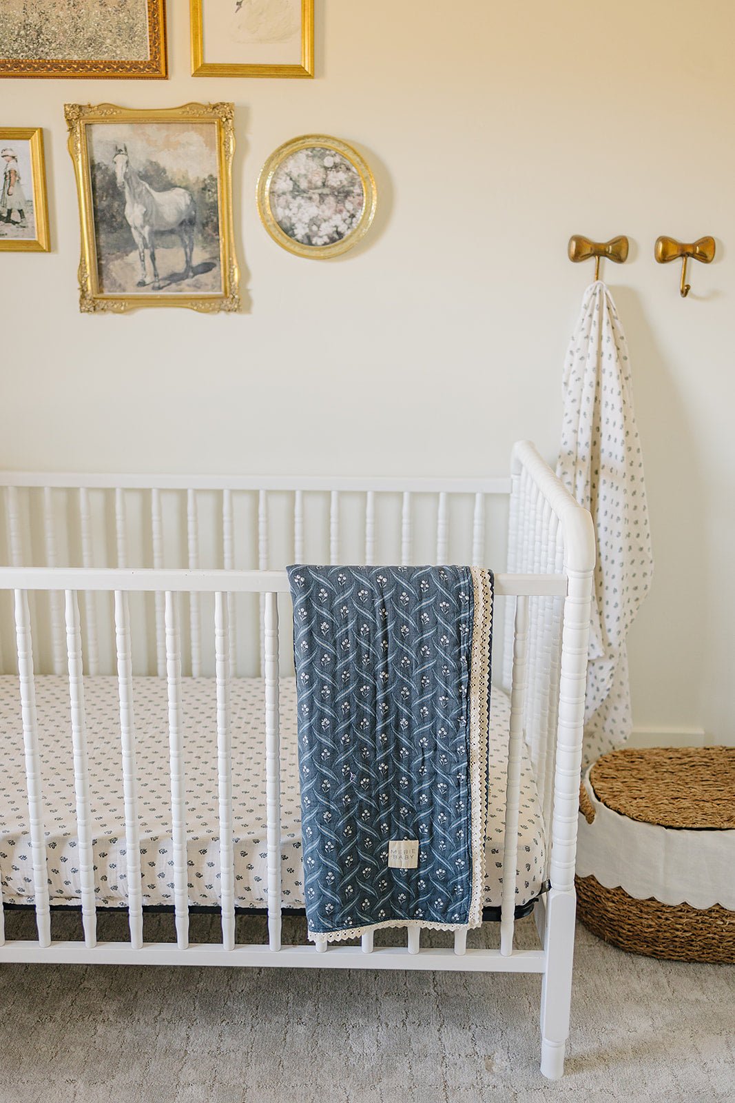 Mebie Baby Navy Berry + Cream Berry Lace Muslin QuiltEveretts Place