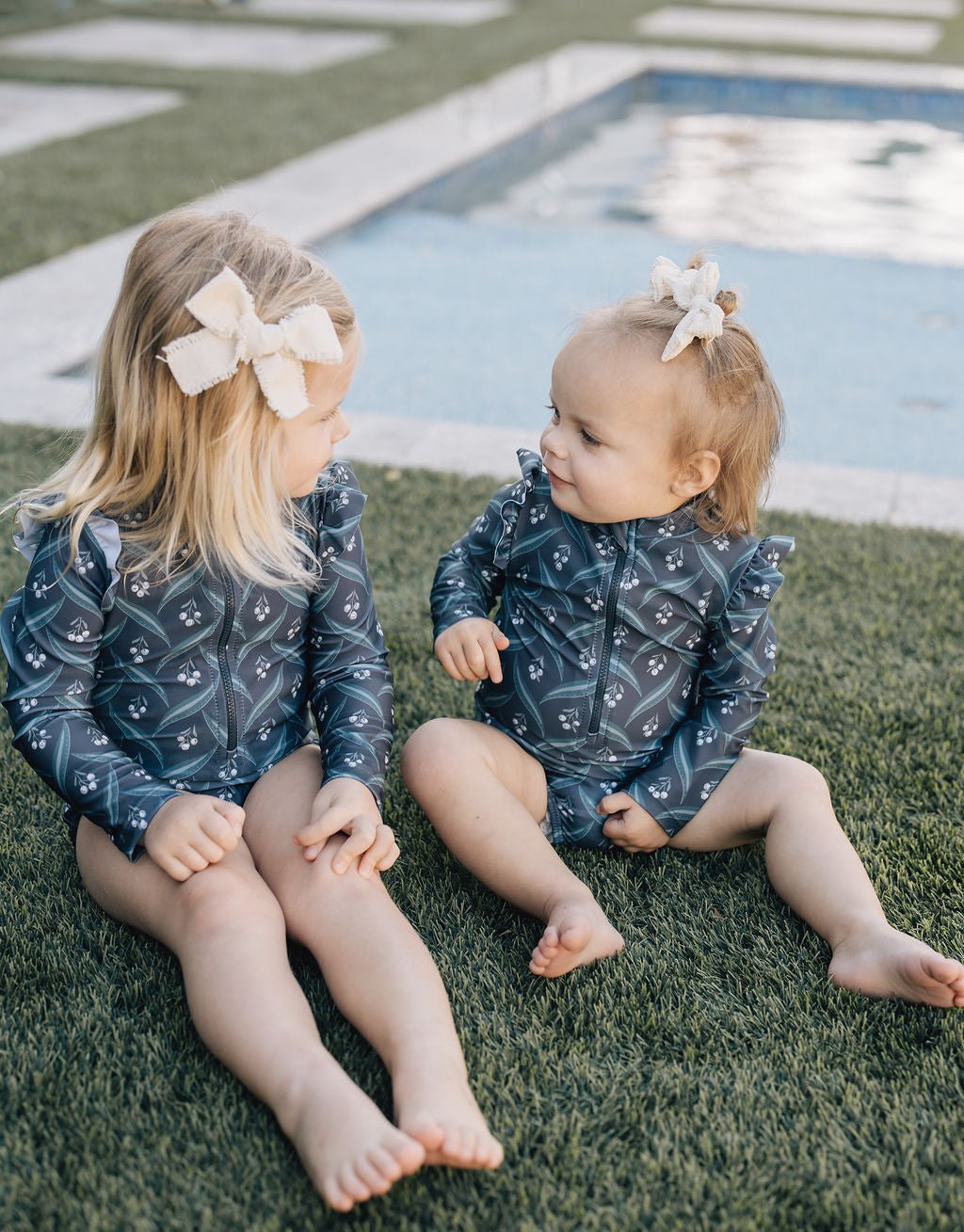 Mebie Baby Navy Berry Long Sleeve Ruffle Zipper One Piece Baby Swimsuit - 