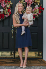 PinkBlush Navy Blue Chiffon High Neck Dress - 