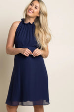 PinkBlush Navy Blue Chiffon High Neck Maternity Dress - 