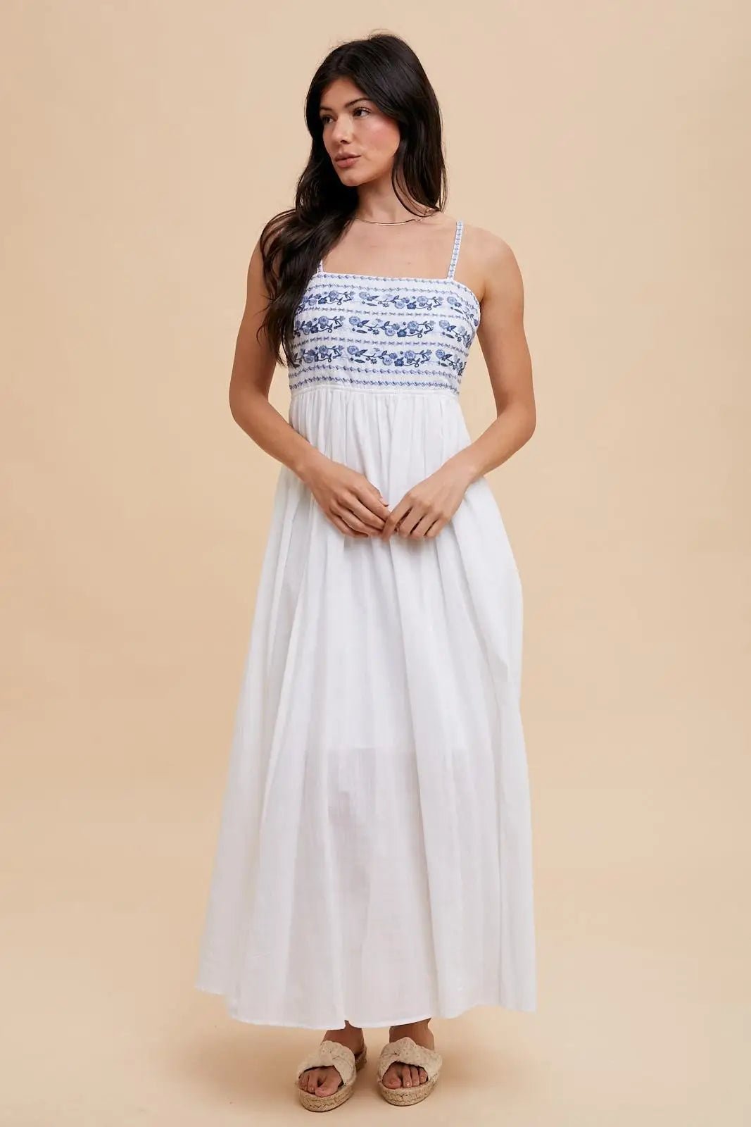 PinkBlush Navy Blue Floral Embroidered Lace - Up Back Maternity Maxi Dress - 