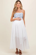 PinkBlush Navy Blue Floral Embroidered Lace - Up Back Maternity Maxi Dress - 