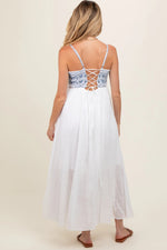 PinkBlush Navy Blue Floral Embroidered Lace - Up Back Maternity Maxi Dress - 