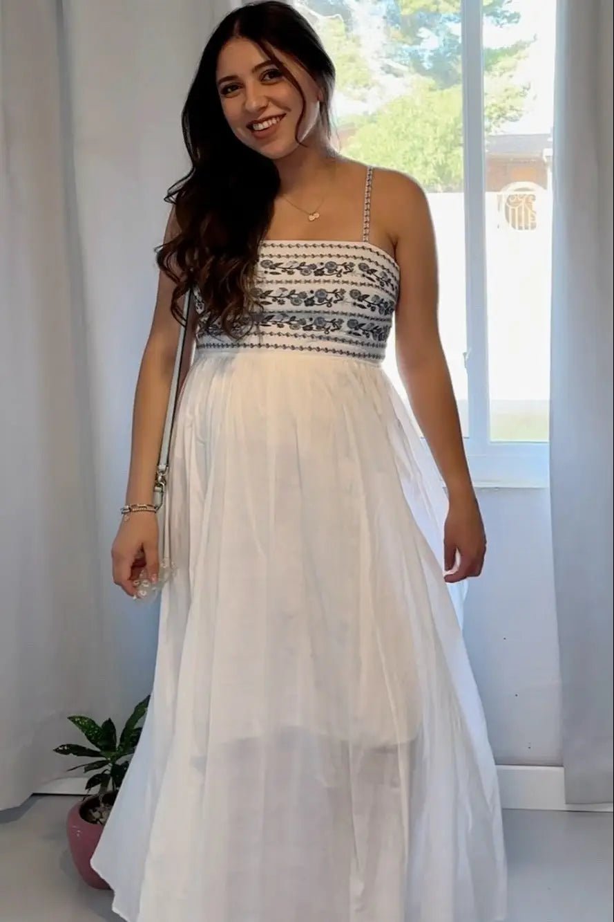 PinkBlush Navy Blue Floral Embroidered Lace - Up Back Maternity Maxi Dress - 