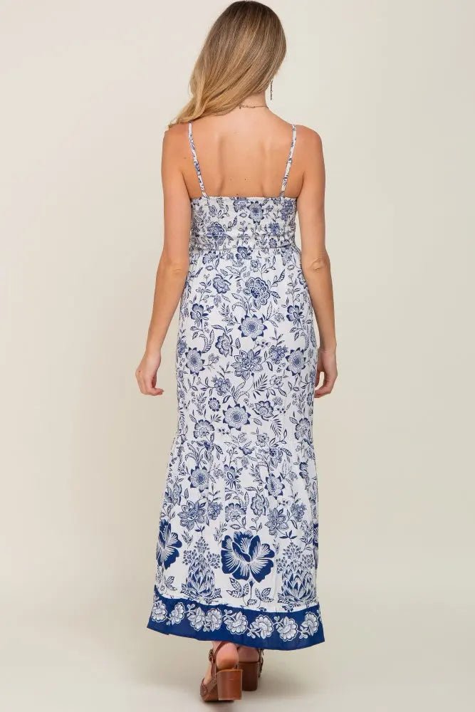PinkBlush Navy Blue Floral Front Twist Maternity Maxi Dress - 
