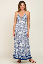 PinkBlush Navy Blue Floral Front Twist Maxi Dress - 