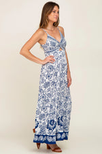 PinkBlush Navy Blue Floral Front Twist Maxi Dress - 
