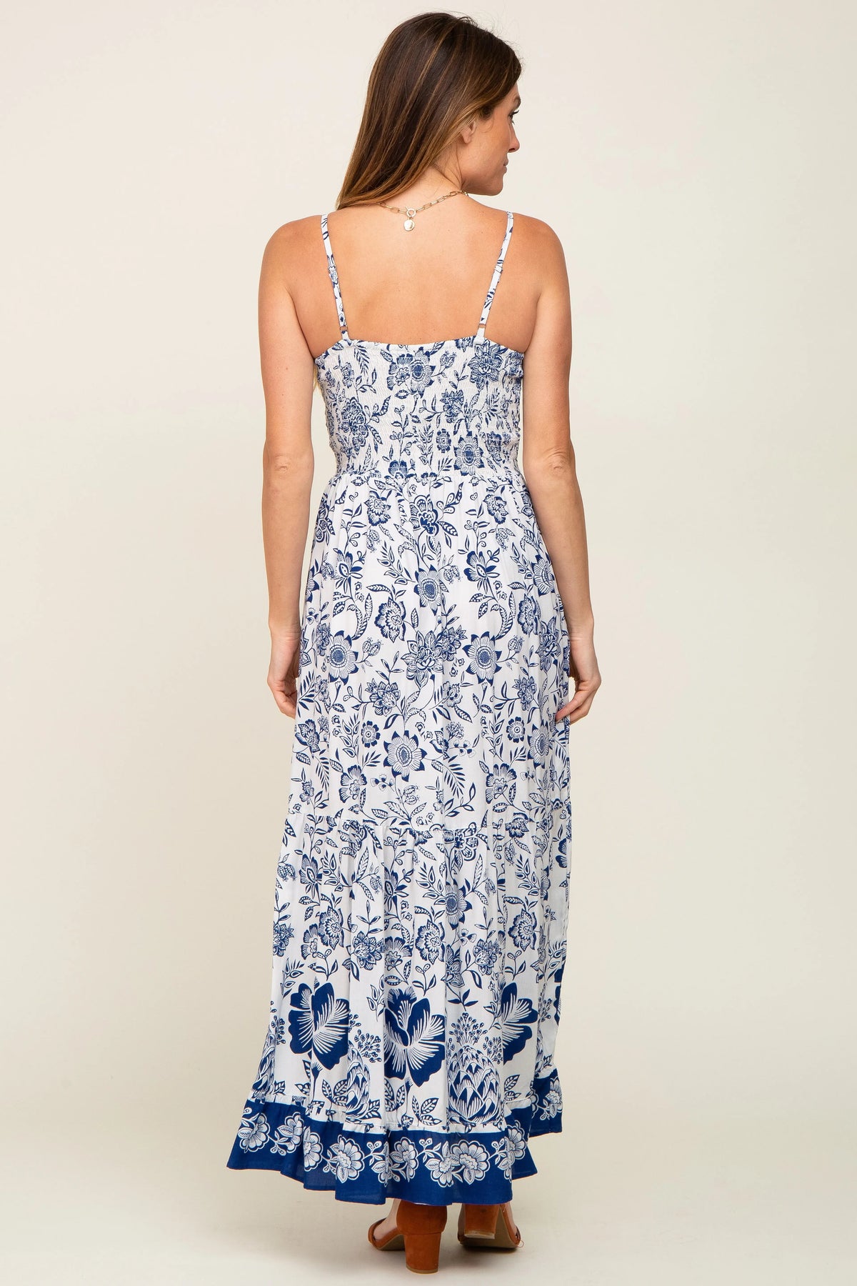 PinkBlush Navy Blue Floral Front Twist Maxi Dress - 