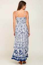 PinkBlush Navy Blue Floral Front Twist Maxi Dress - 