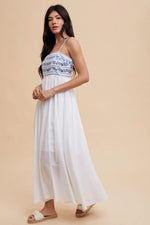 PinkBlush Navy Blue Floral Lace - Up Back Maternity Maxi Dress - 