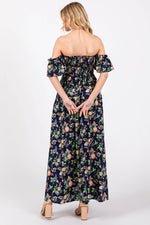 PinkBlush Navy Blue Floral Off Shoulder Dress - 
