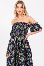 PinkBlush Navy Blue Floral Off Shoulder Dress - 