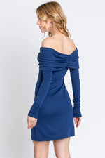 PinkBlush Navy Blue Foldover Off Shoulder Long Sleeve Dress - 