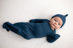 Three Little Tots Navy Blue Knotted Newborn Baby Gown - 