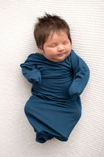 Three Little Tots Navy Blue Knotted Newborn Baby Gown - 