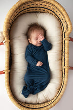 Three Little Tots Navy Blue Knotted Newborn Baby Gown - 