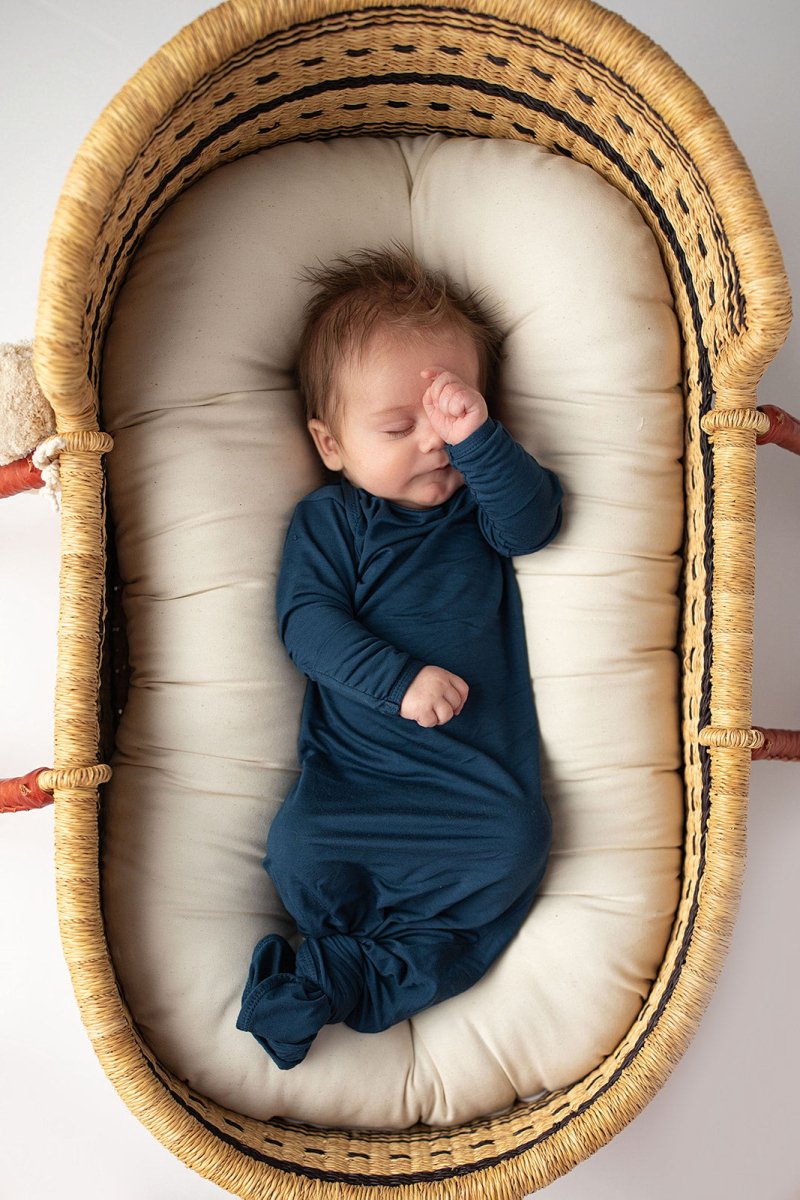 Three Little Tots Navy Blue Knotted Newborn Baby Gown - 