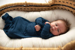 Three Little Tots Navy Blue Knotted Newborn Baby Gown - 