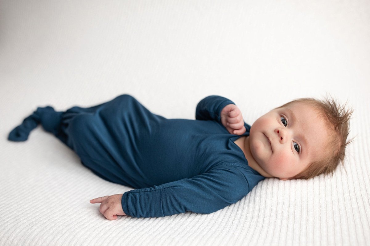 Three Little Tots Navy Blue Knotted Newborn Baby Gown - 