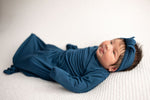 Three Little Tots Navy Blue Knotted Newborn Baby Gown - 
