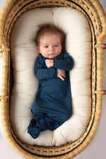 Three Little Tots Navy Blue Knotted Newborn Baby Gown - 