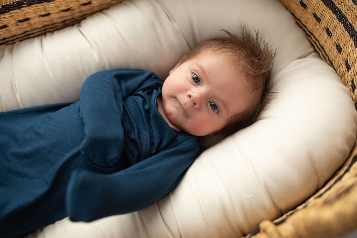 Three Little Tots Navy Blue Knotted Newborn Baby Gown - 